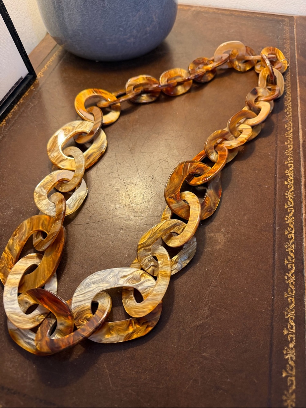 Statement Resin Link Necklace in Tortoise Amber